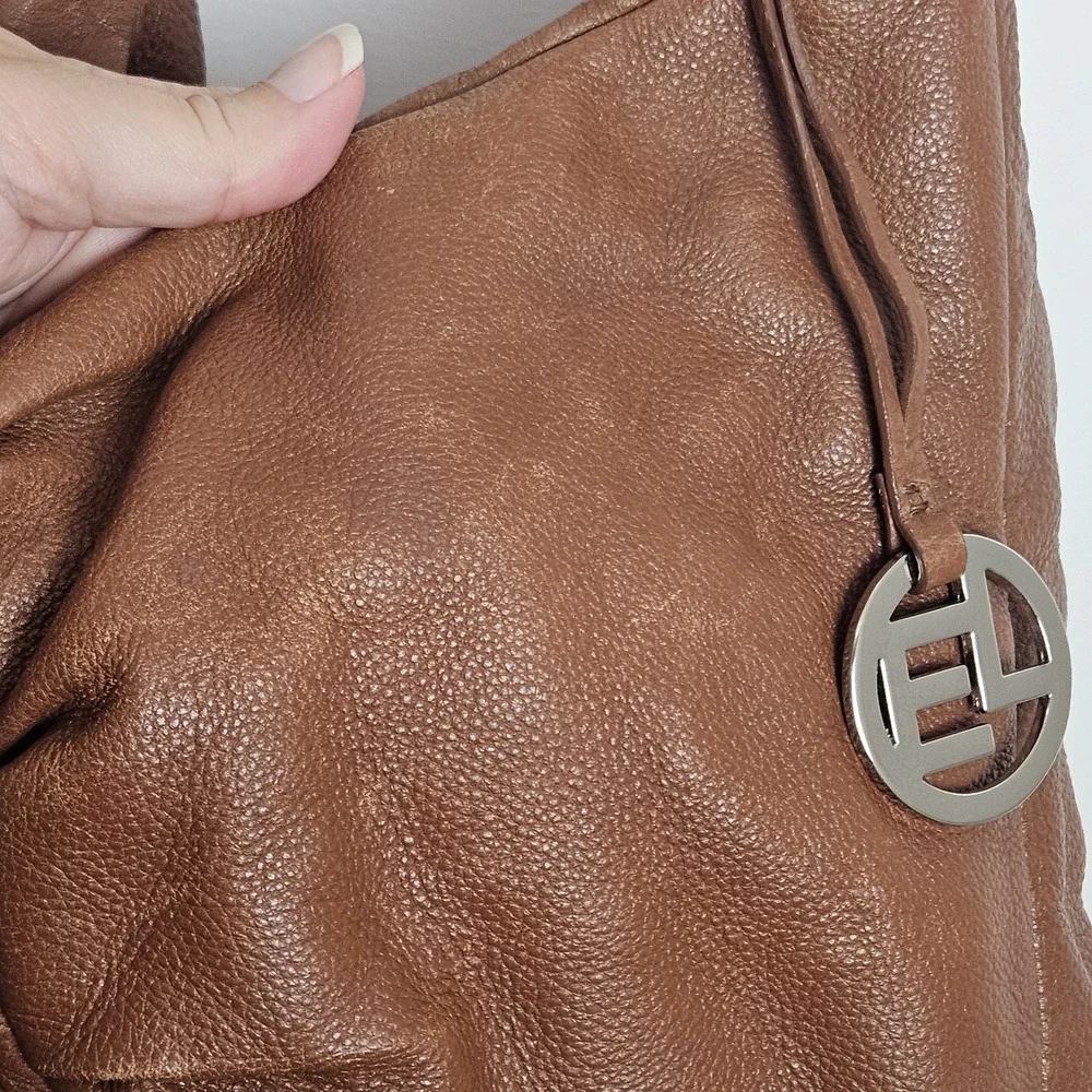 Elliott‎ Lucca Shoulder Bag Hobo Purse Brown Pebbled Leather Knot Ruched Front